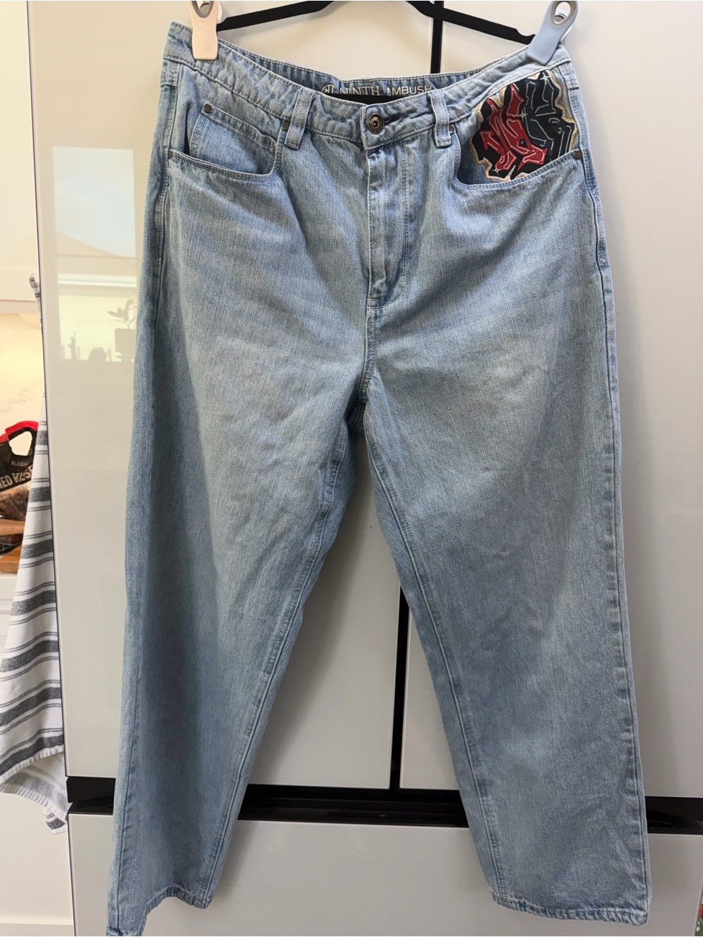 Ninth Hall ambush. Blue Embroidered Men’s Jeans with Skull & Panther Pocket